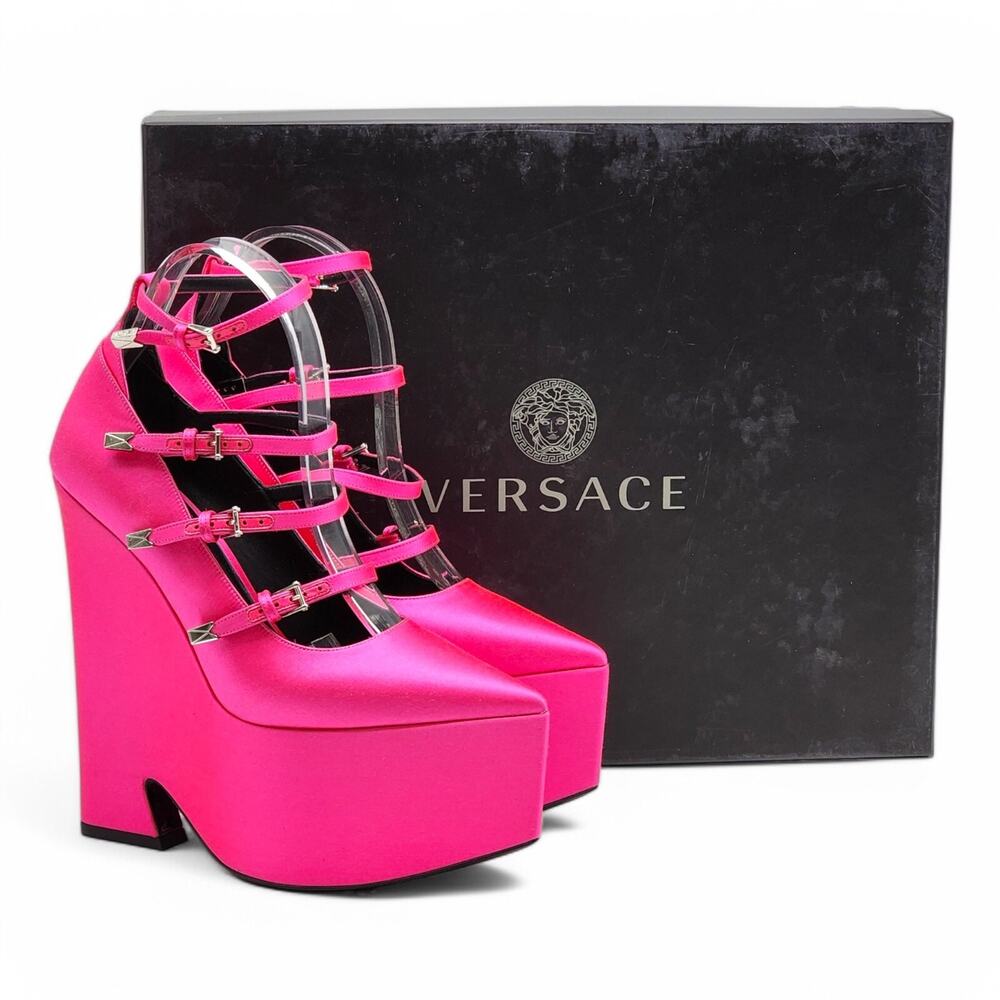 Versace Tempest Strappy Satin Platform Pumps in Pink EU 38 US 8 NWB $1445
